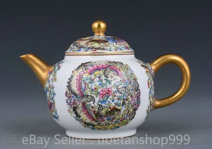 5.4" Old Chinese Yongzheng Marked Enamel Porcelain Flower Butterfly Teapot | eBay