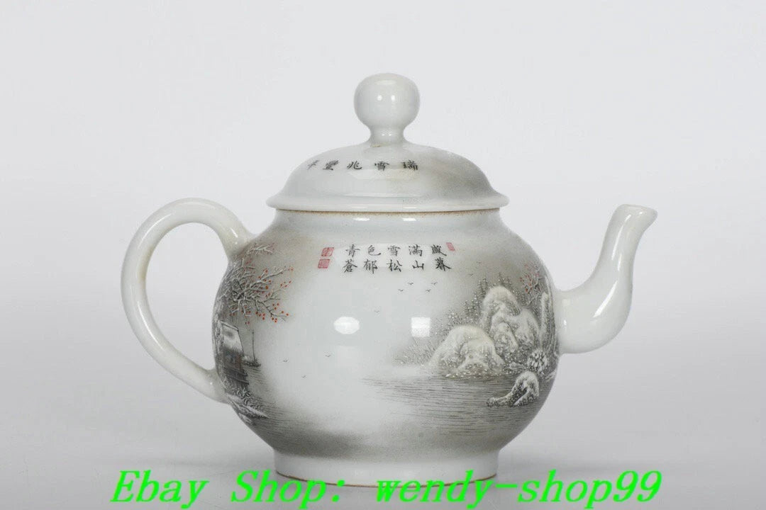 6" YongZheng Marked Colour Enamel Porcelain Snow Mountains Pine Teapot Teakettle | eBay