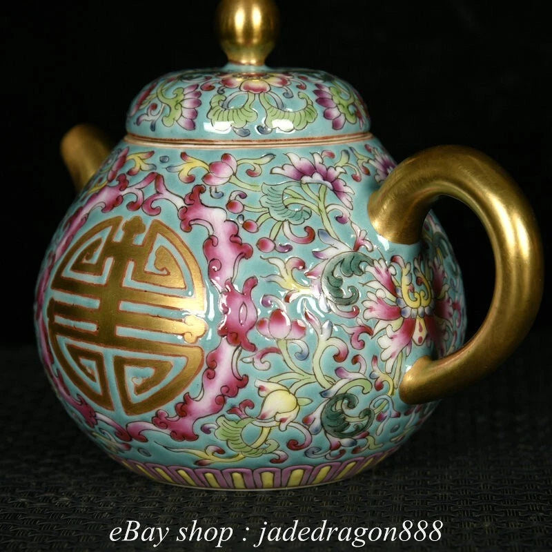 4.8"Yongzheng Marked Enamel Porcelain Gilt Flower Leaf Words Pattern Wine Teapot | eBay
