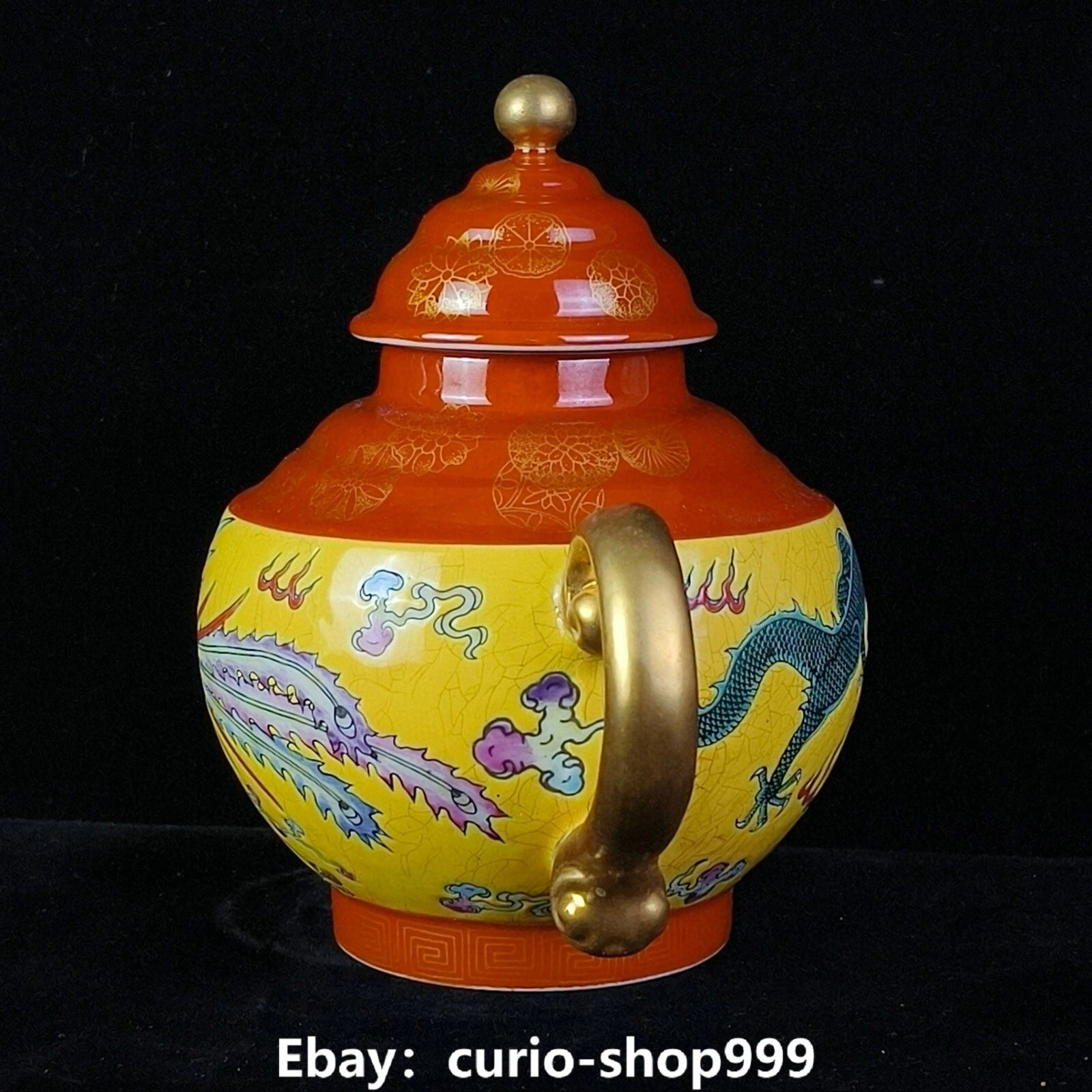 6.6" Yongzheng Enamel Colour Porcelain Gilt Dragon Phoenix Wine Tea Pot Flagon