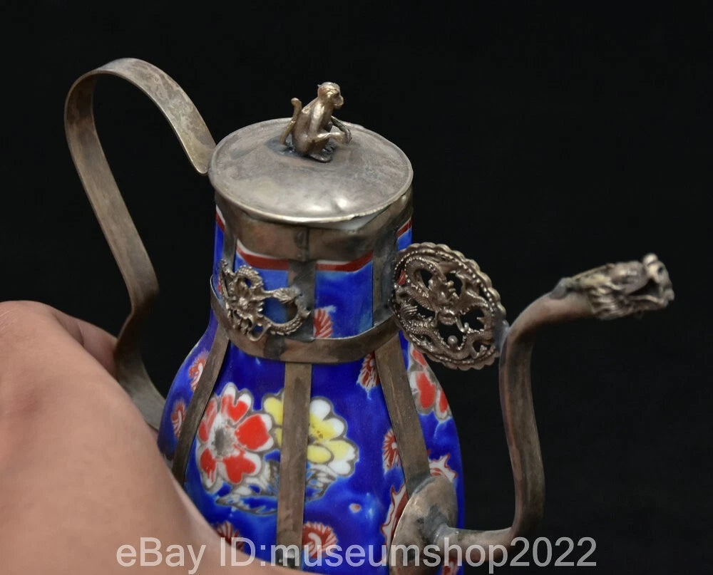 5.8 " Old Chinese Copper Enamel Porcelain Dynasty Portable Kettle Teapot Statue | eBay