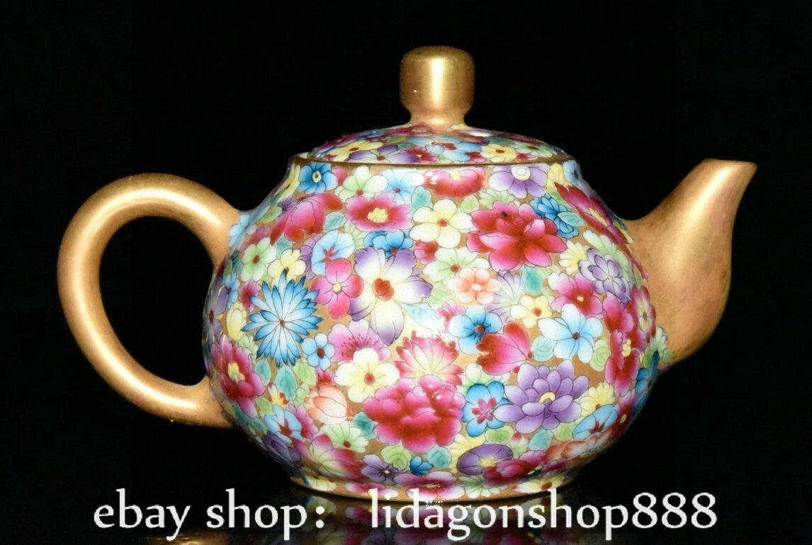 5.2" Qianlong Marked Enamel Porcelain Gilt Flower Pattern Wine Tea Pot