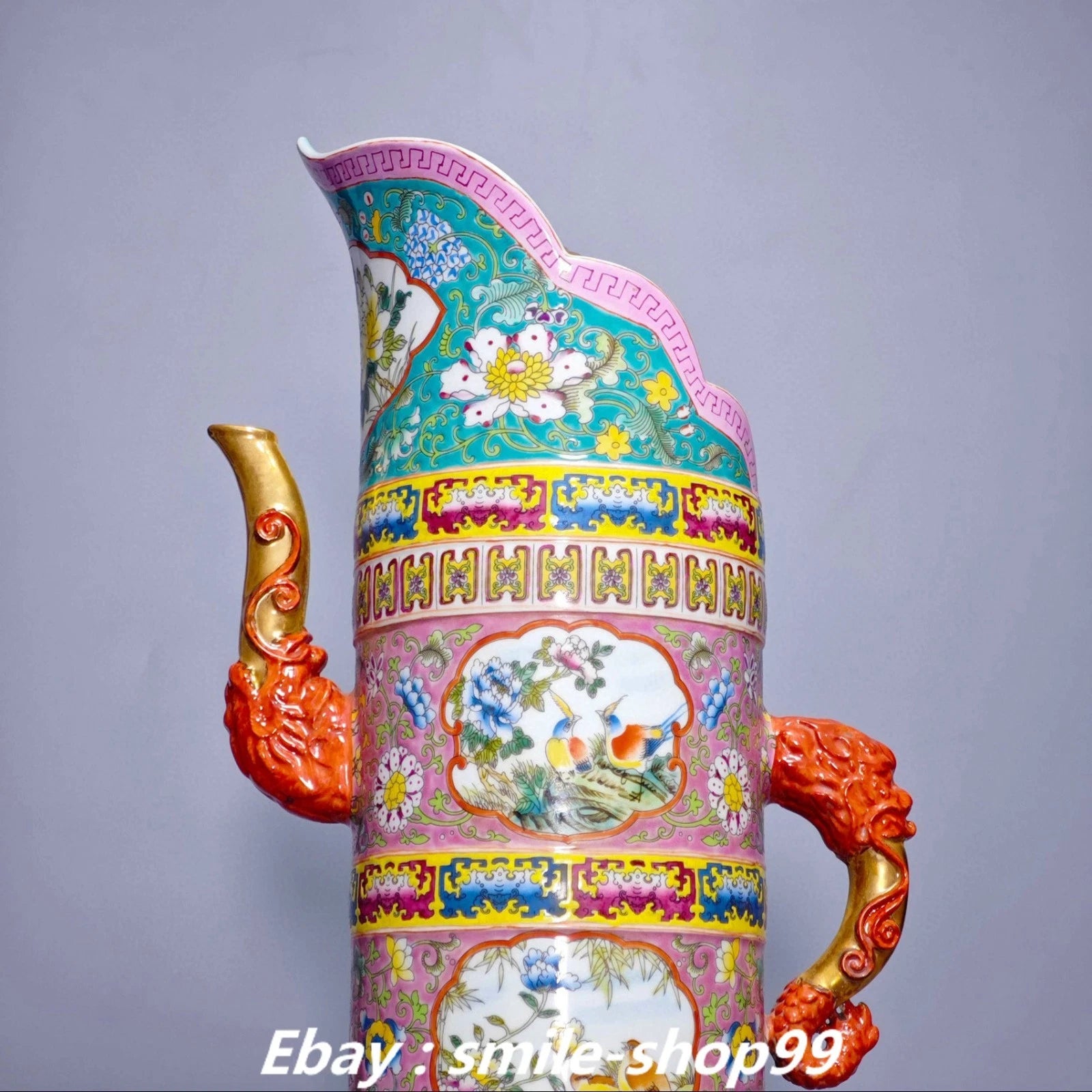 20.4" Yongzheng Enamel Colour Porcelain Gilt Flower Bird Wine Tea Pot Flagon | eBay