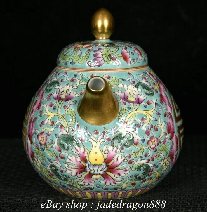 4.8"Yongzheng Marked Enamel Porcelain Gilt Flower Leaf Words Pattern Wine Teapot | eBay