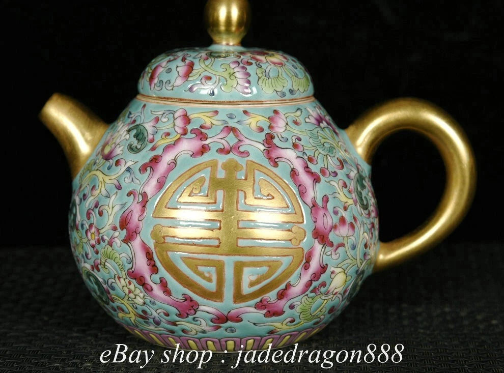 4.8"Yongzheng Marked Enamel Porcelain Gilt Flower Leaf Words Pattern Wine Teapot | eBay