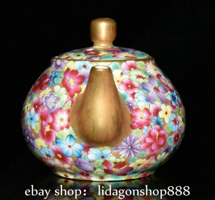 5.2" Qianlong Marked Enamel Porcelain Gilt Flower Pattern Wine Tea Pot