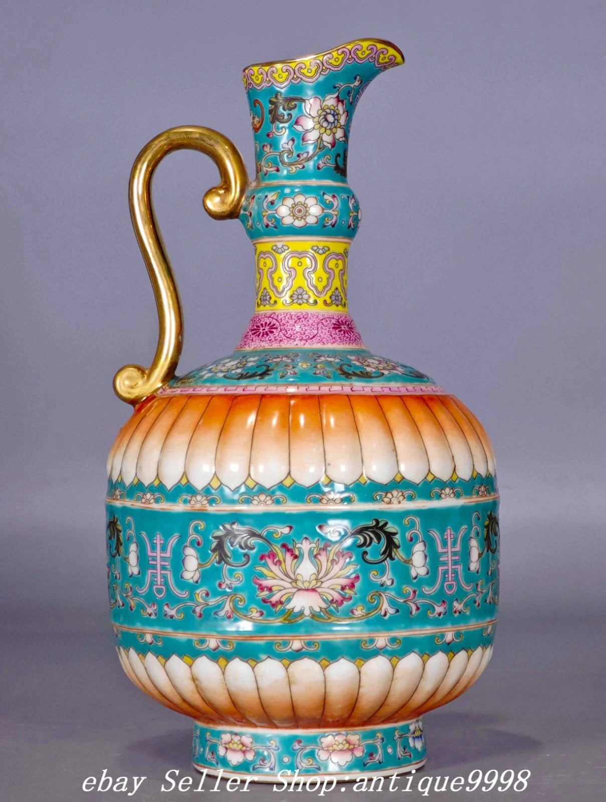 11.8''Old Qing Dynasty Enamel Color Porcelain Gold Flower Wine Tea Pot Flagon | eBay