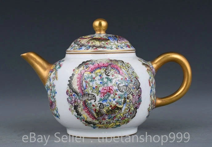 5.4" Old Chinese Yongzheng Marked Enamel Porcelain Flower Butterfly Teapot | eBay