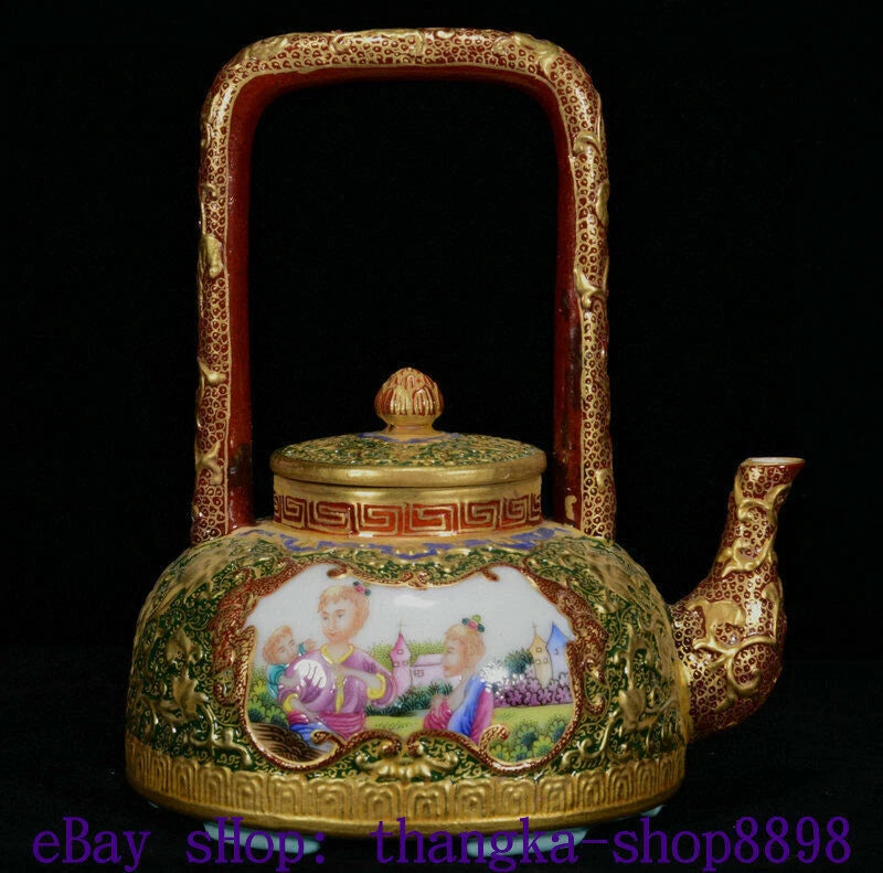 5" Qianlong Year Enamel Colour Porcelain Gold Western belle Beauty flagon Teapot | eBay