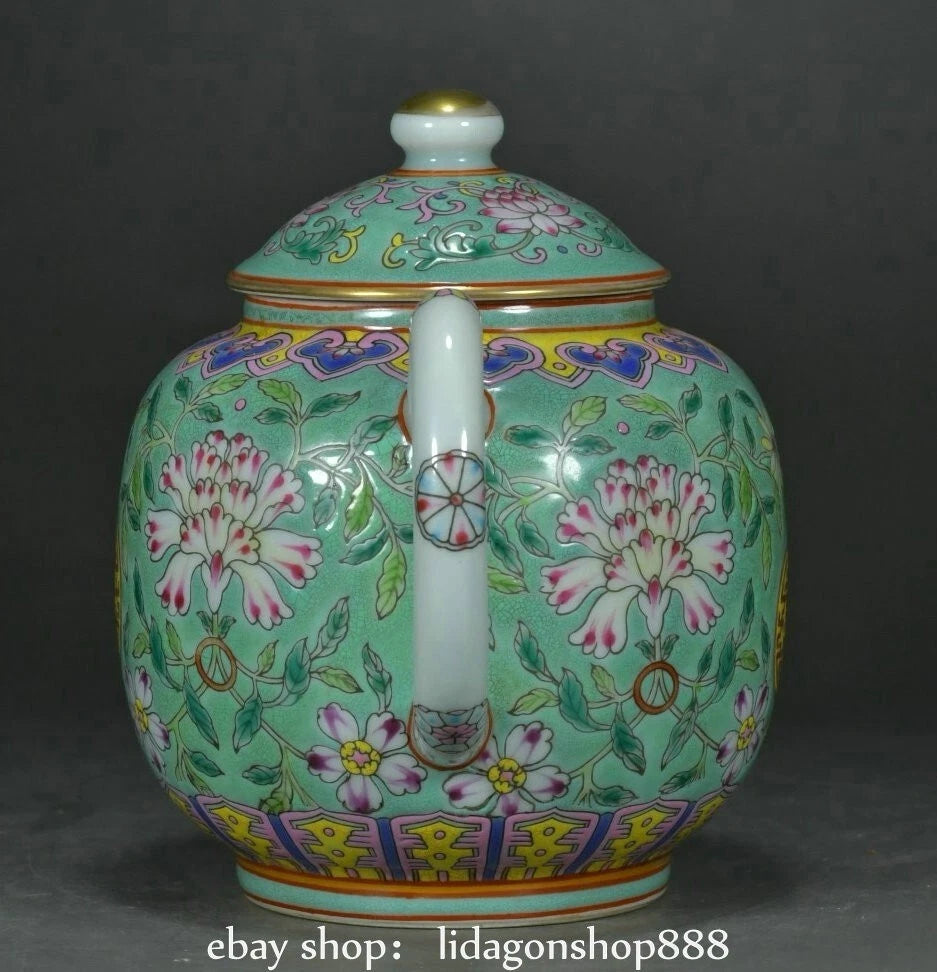 6.8" Yongzheng Marked Enamel Porcelain Flower Leaf Words Pattern Wine Teapot | eBay