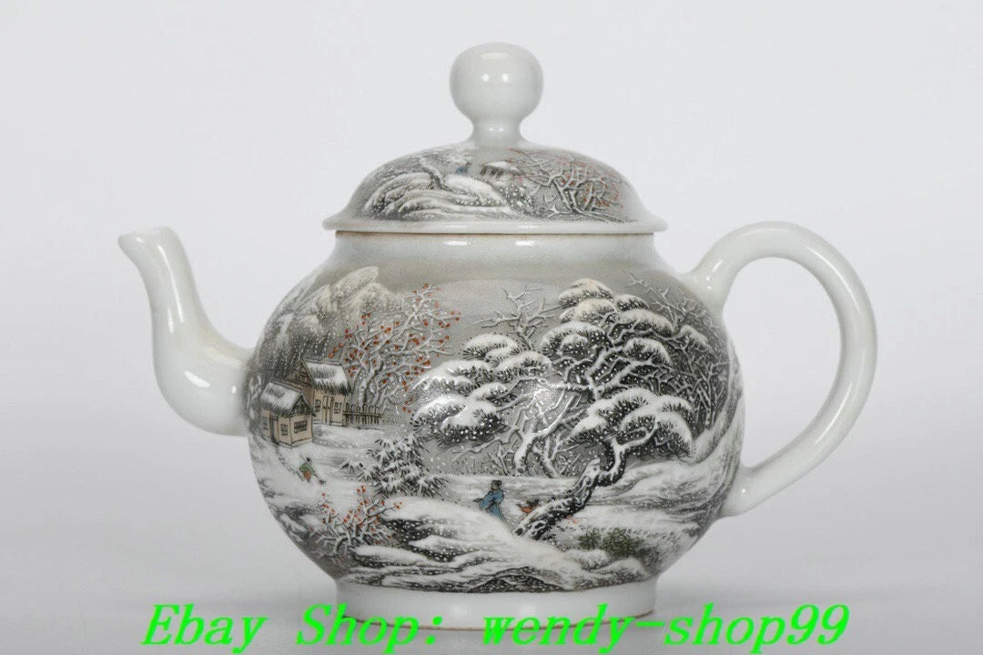 6" YongZheng Marked Colour Enamel Porcelain Snow Mountains Pine Teapot Teakettle | eBay