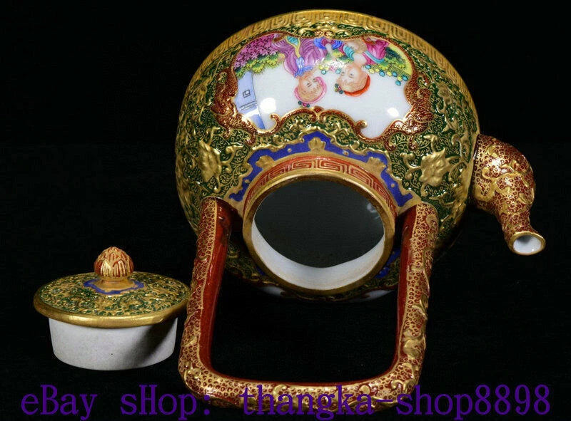5" Qianlong Year Enamel Colour Porcelain Gold Western belle Beauty flagon Teapot | eBay