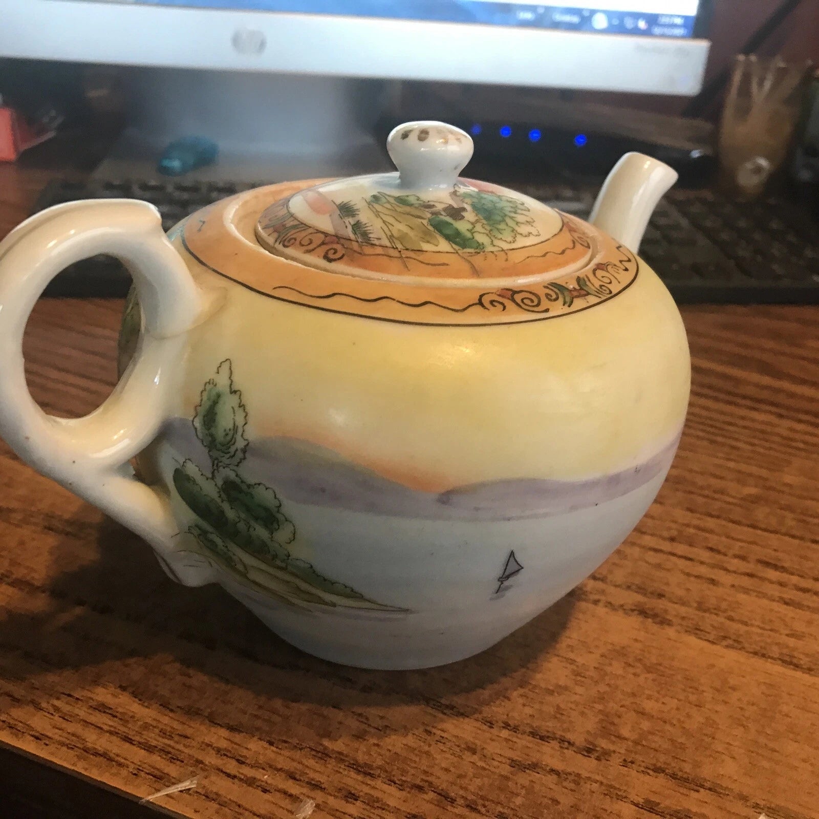 "Made in Nippon" - Hand Painted Landscape Scene Sunset - Lake - Enamel Teapot | eBay