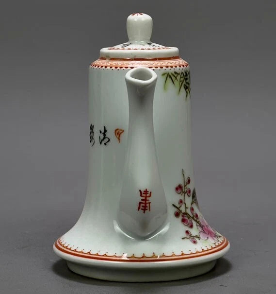 5.6" China Powder enamel porcelain flowers bird Teapot tea set tea maker statue | eBay