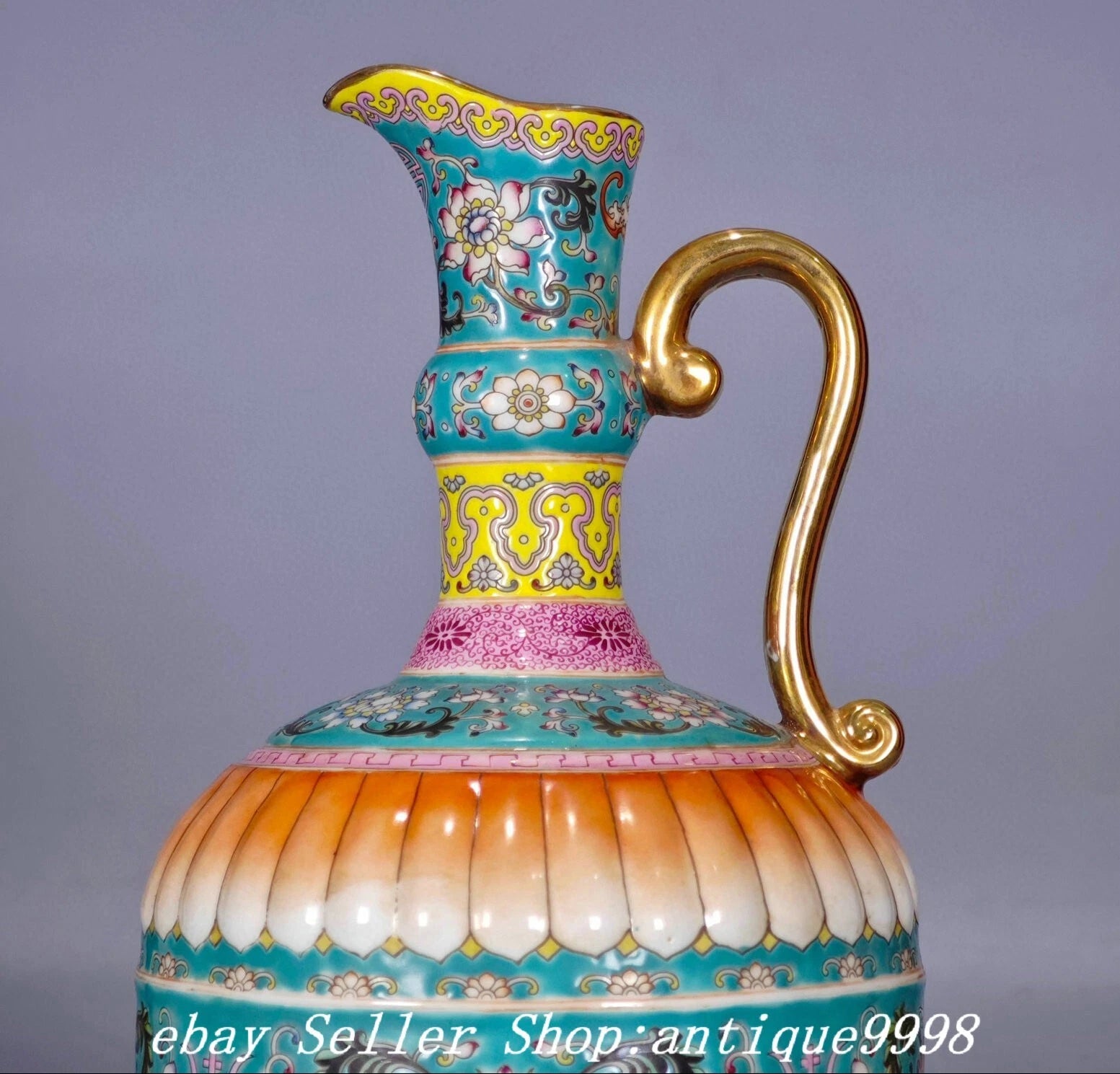 11.8''Old Qing Dynasty Enamel Color Porcelain Gold Flower Wine Tea Pot Flagon | eBay