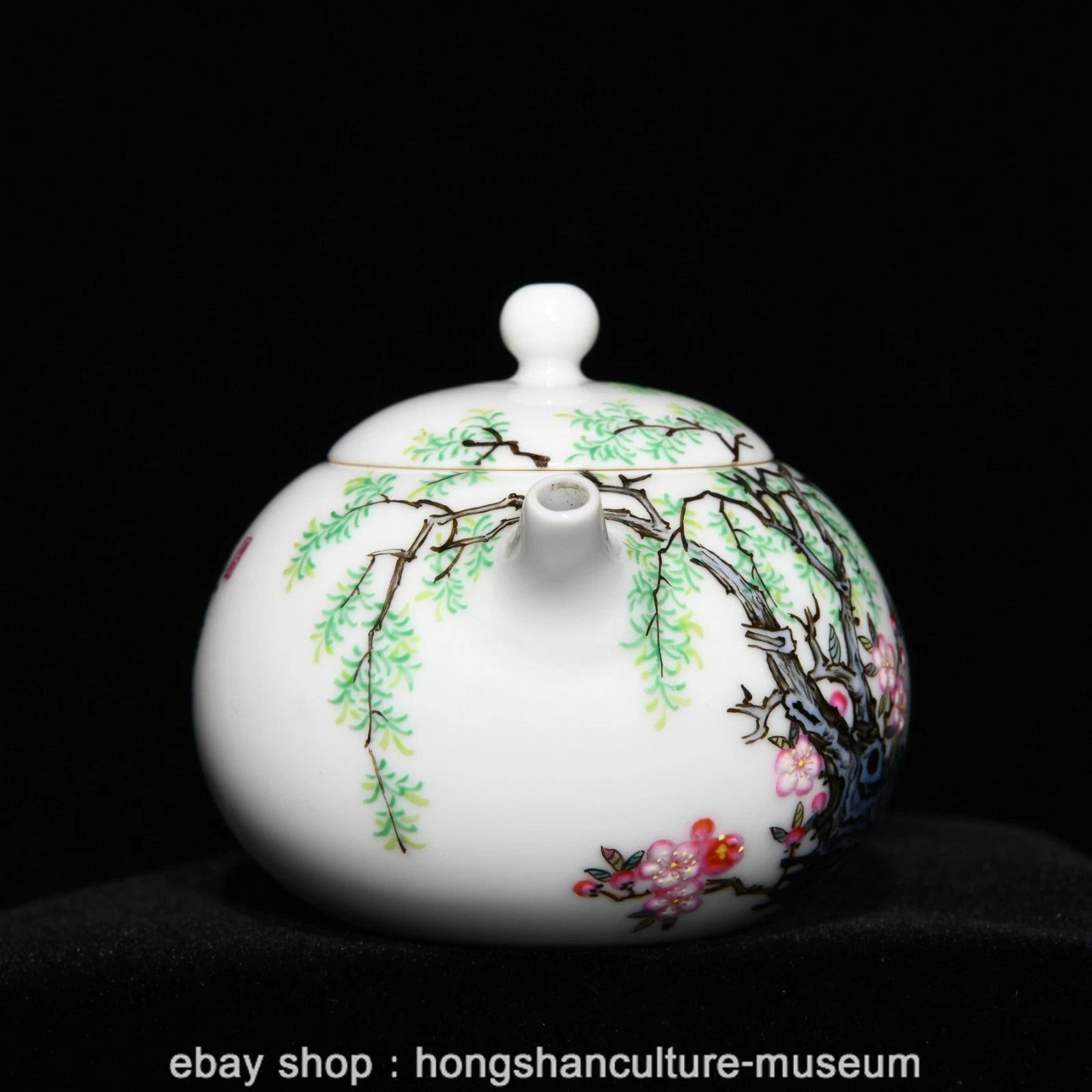 2.8" Old Chinese Yongzheng Marked Enamel Porcelain Willow Swallow Teapot