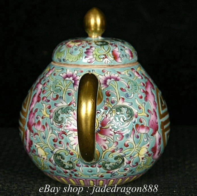 4.8"Yongzheng Marked Enamel Porcelain Gilt Flower Leaf Words Pattern Wine Teapot | eBay