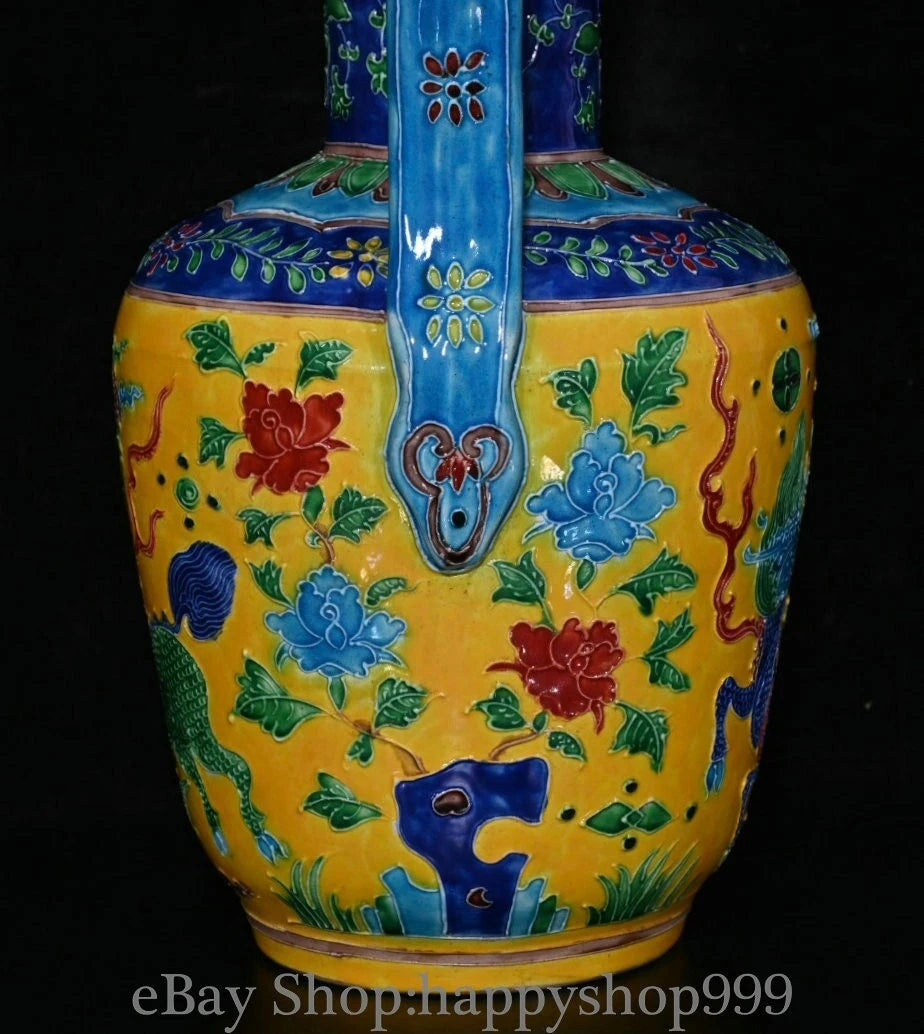 13.2" China Yongle Marked Enamel Porcelain Qilin Kylin Beast Wine Tea Pot Flagon | eBay