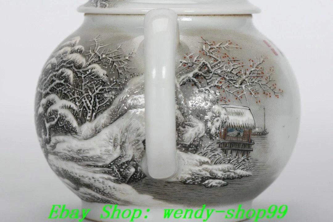 6" YongZheng Marked Colour Enamel Porcelain Snow Mountains Pine Teapot Teakettle | eBay