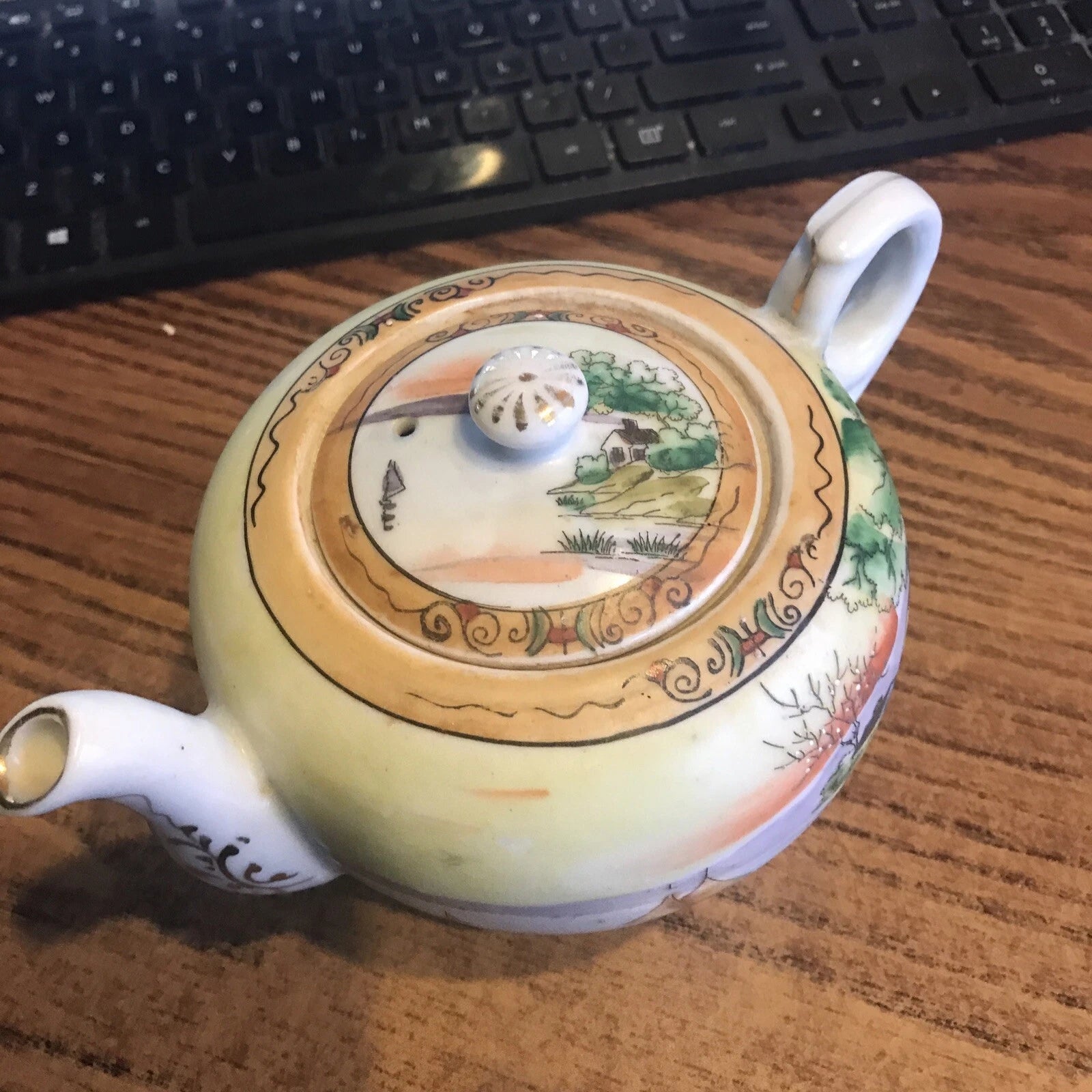 "Made in Nippon" - Hand Painted Landscape Scene Sunset - Lake - Enamel Teapot | eBay