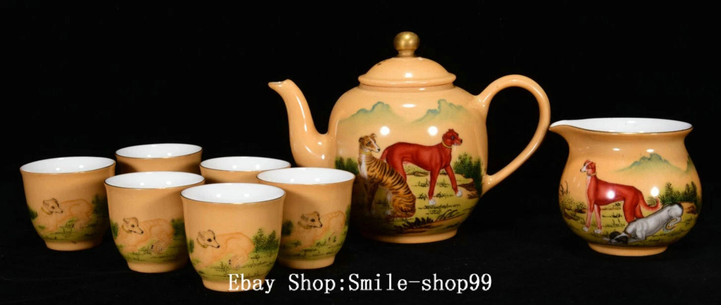 6.2" Yongzheng Enamel Colour Porcelain Pastoral Dogs Animal Tea Pot Cup Set | eBay