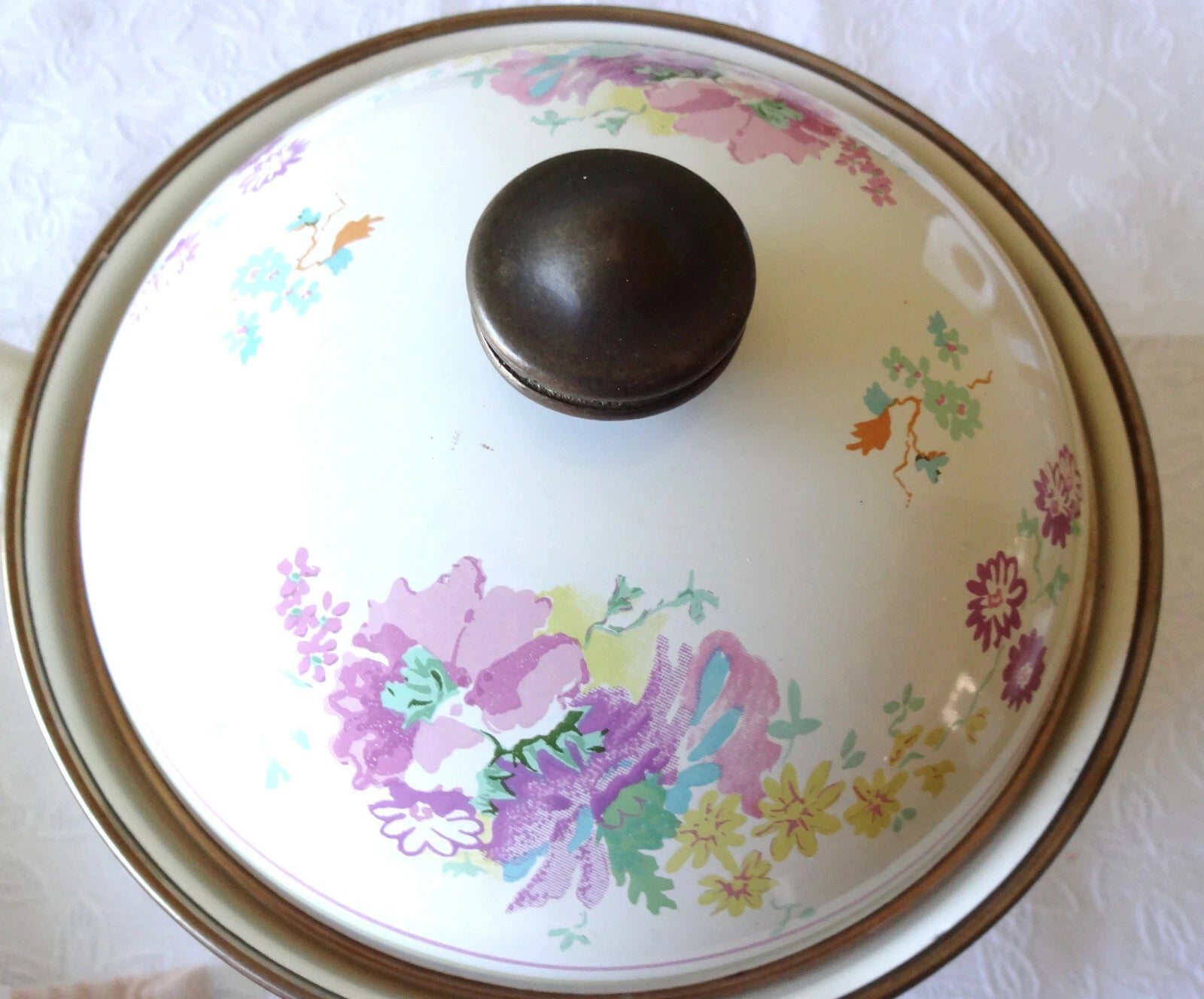 1981 Enamel M. Kamenstein Teapot -- Beautiful Floral Design