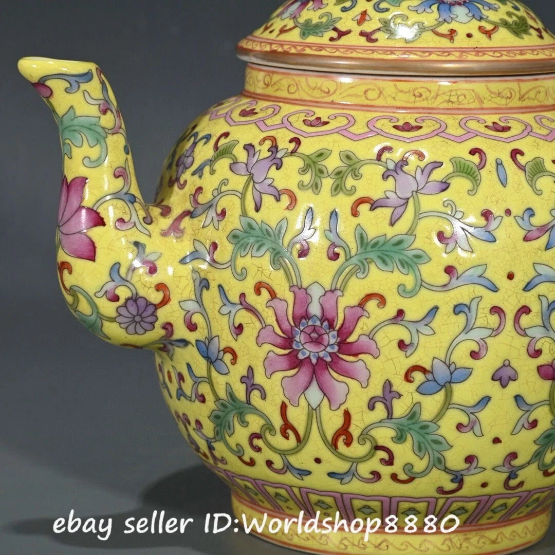 6.8" Yongzheng Marked Yellow Enamel Porcelain Flower Pattern Lid Wine Tea Pot | eBay