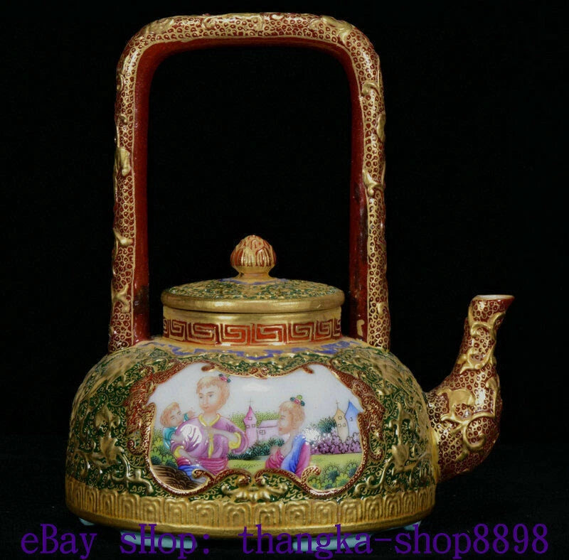5" Qianlong Year Enamel Colour Porcelain Gold Western belle Beauty flagon Teapot | eBay