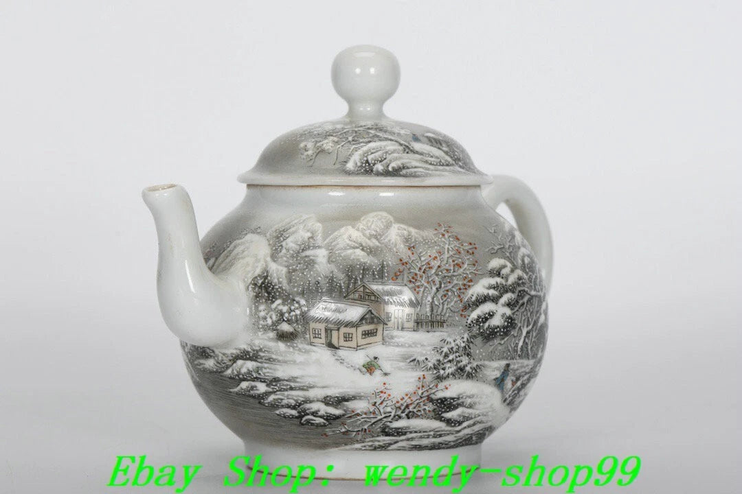 6" YongZheng Marked Colour Enamel Porcelain Snow Mountains Pine Teapot Teakettle | eBay