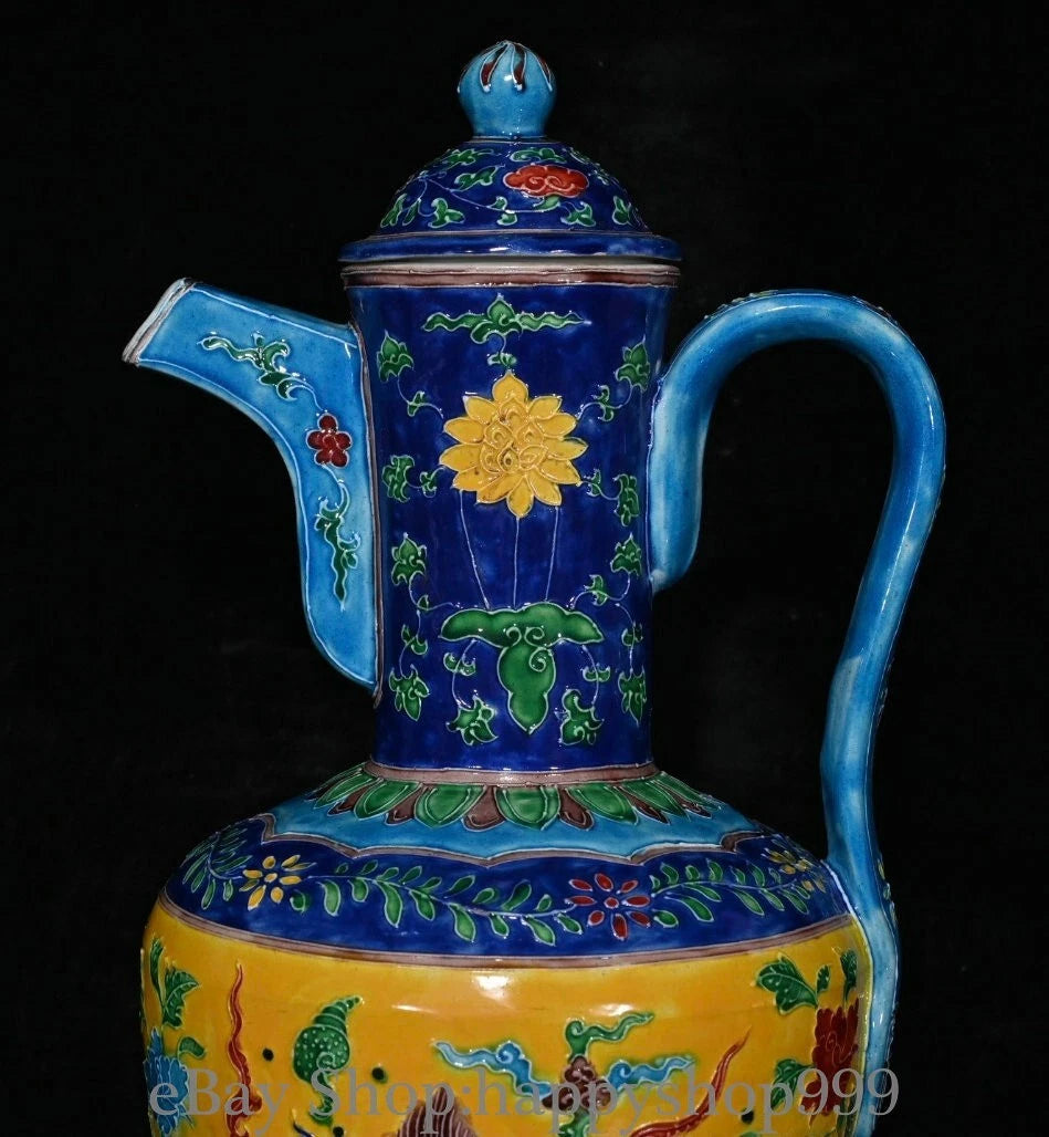 13.2" China Yongle Marked Enamel Porcelain Qilin Kylin Beast Wine Tea Pot Flagon | eBay