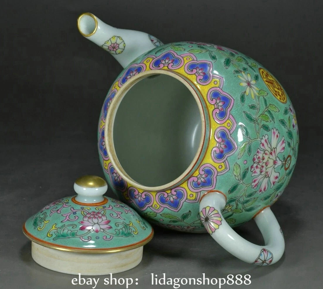 6.8" Yongzheng Marked Enamel Porcelain Flower Leaf Words Pattern Wine Teapot | eBay