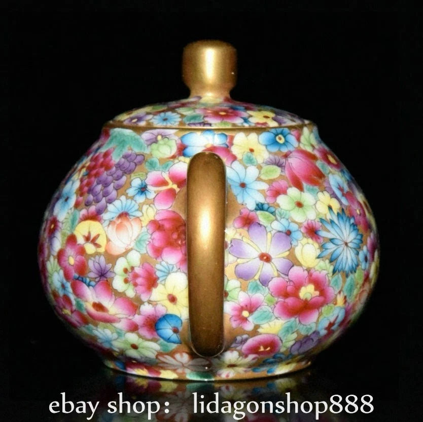 5.2" Qianlong Marked Enamel Porcelain Gilt Flower Pattern Wine Tea Pot