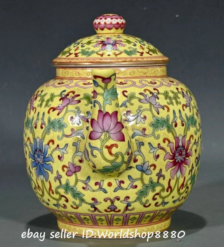 6.8" Yongzheng Marked Yellow Enamel Porcelain Flower Pattern Lid Wine Tea Pot | eBay