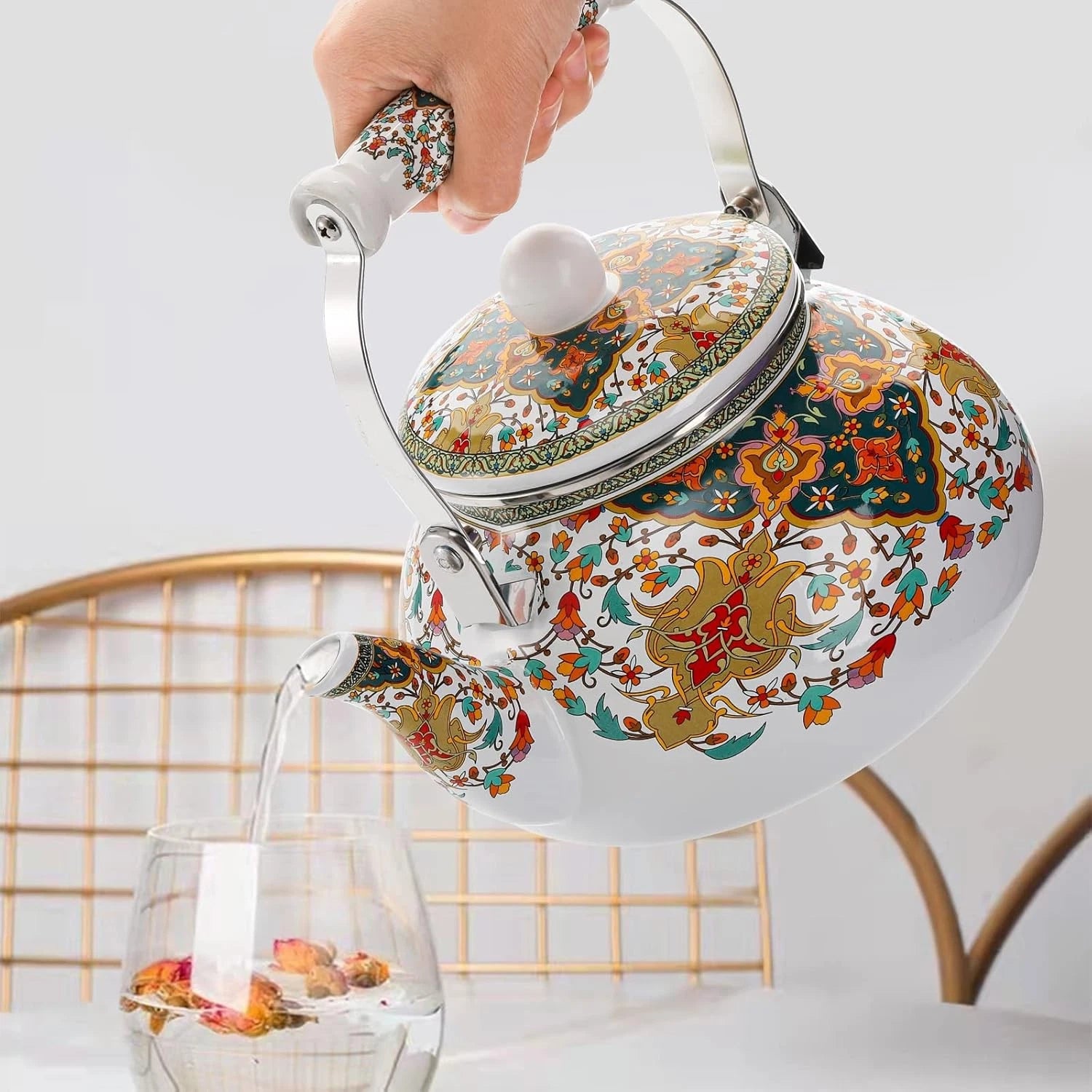 2.6 Quart Enamel Tea Kettle Stovetop Vintage Anti Rust Teapot Enameled Teakettle