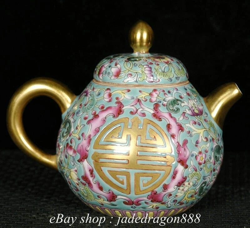 4.8"Yongzheng Marked Enamel Porcelain Gilt Flower Leaf Words Pattern Wine Teapot | eBay