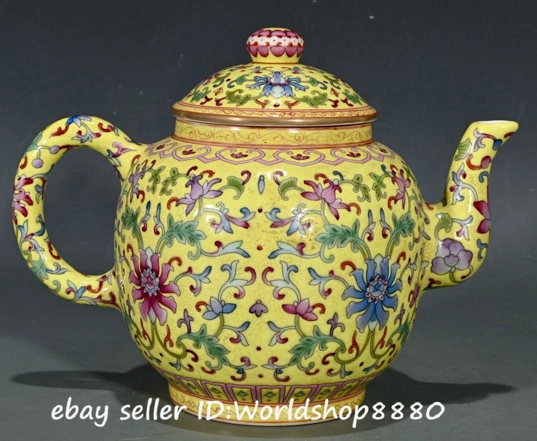 6.8" Yongzheng Marked Yellow Enamel Porcelain Flower Pattern Lid Wine Tea Pot | eBay