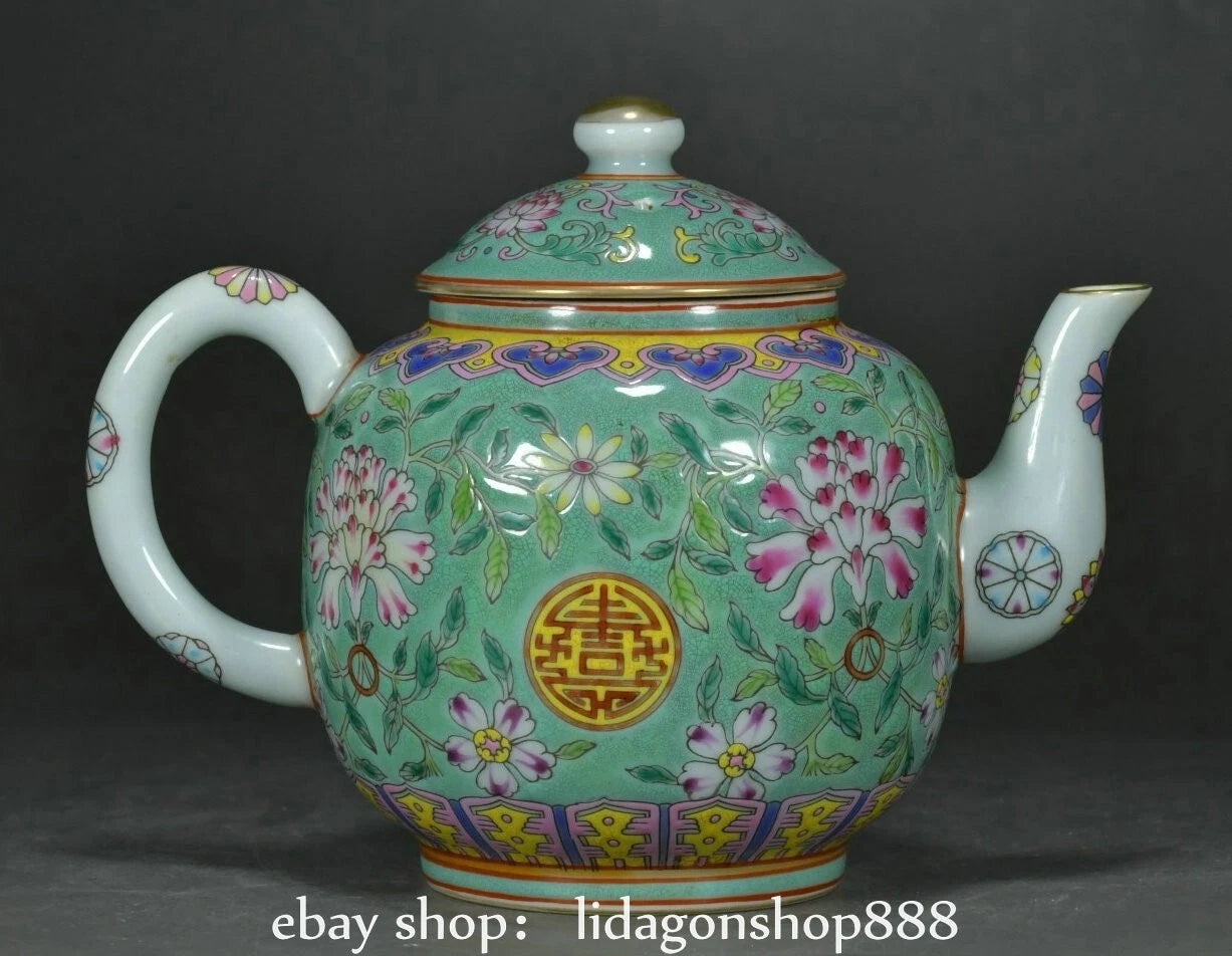 6.8" Yongzheng Marked Enamel Porcelain Flower Leaf Words Pattern Wine Teapot | eBay