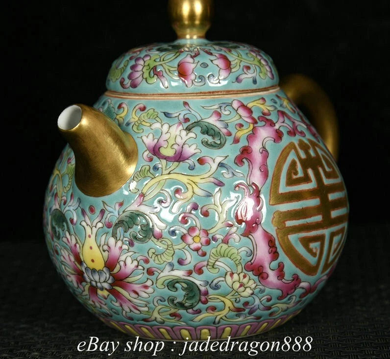 4.8"Yongzheng Marked Enamel Porcelain Gilt Flower Leaf Words Pattern Wine Teapot | eBay