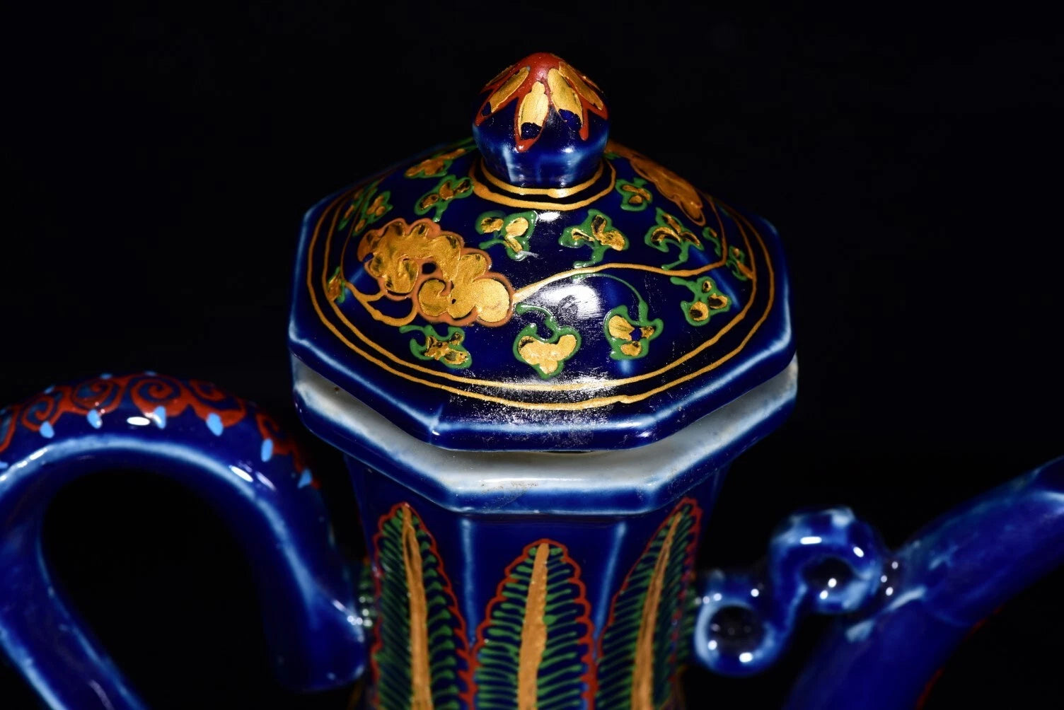 12.4" Cloisonne enamel porcelain Sea grass fish statue Flagon Tea makers Tea Pot