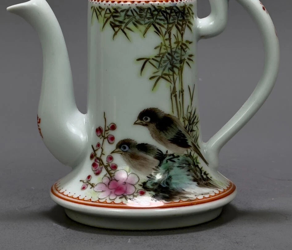5.6" China Powder enamel porcelain flowers bird Teapot tea set tea maker statue | eBay