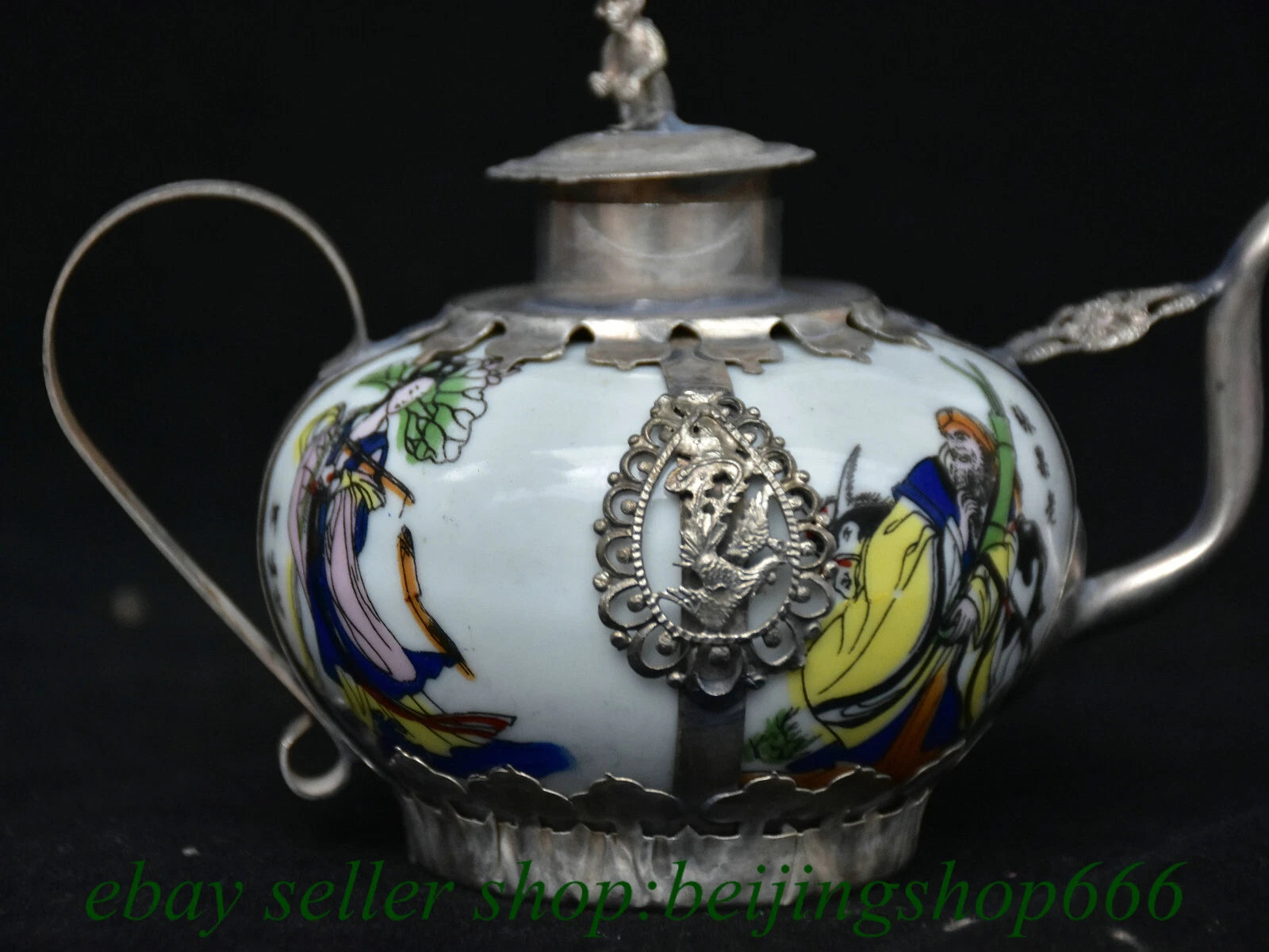 6" Old Chinese Copper Enamel Porcelain Dynasty Beauty Belle Teapot Kettle Statue | eBay