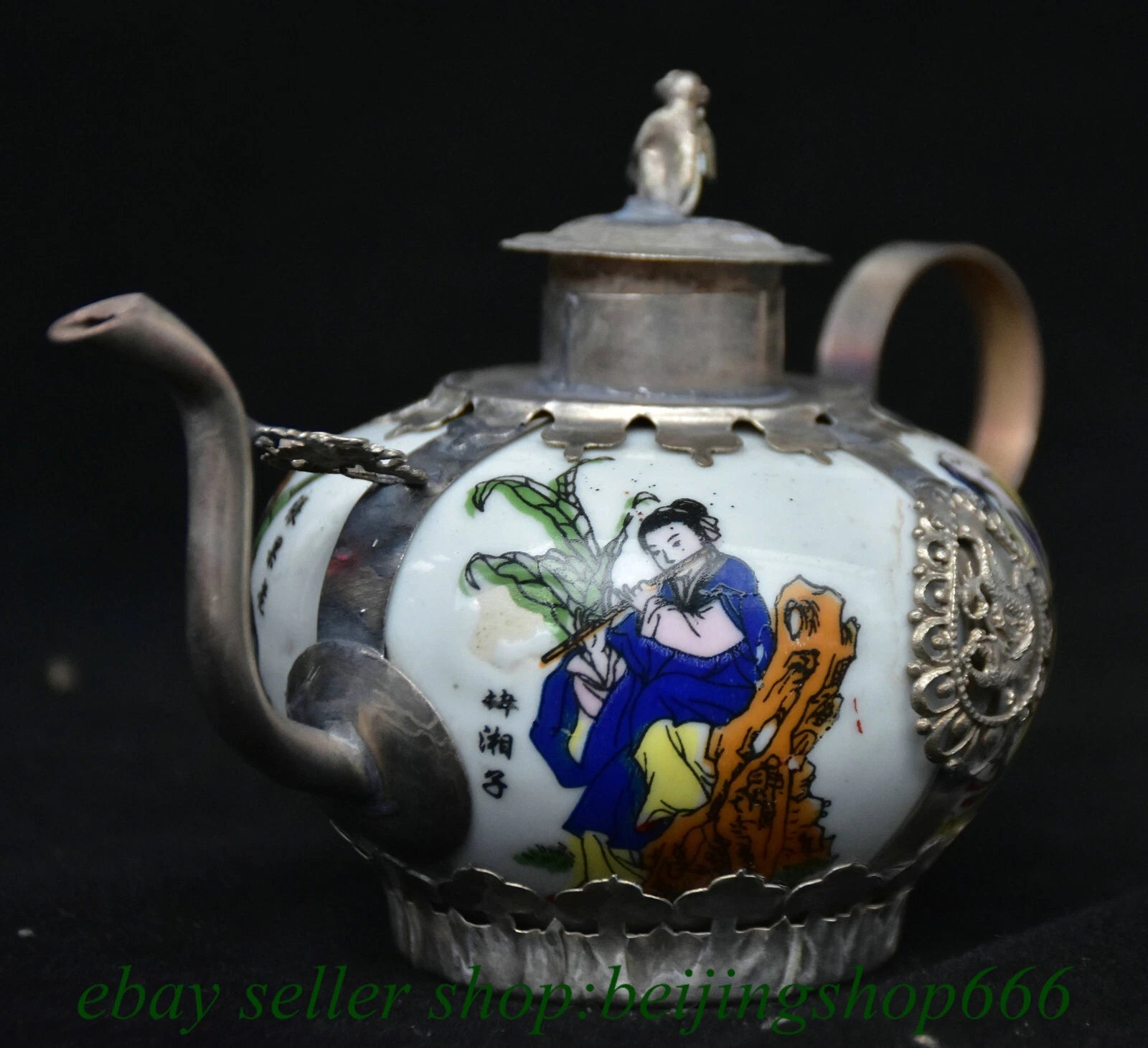 6" Old Chinese Copper Enamel Porcelain Dynasty Beauty Belle Teapot Kettle Statue | eBay