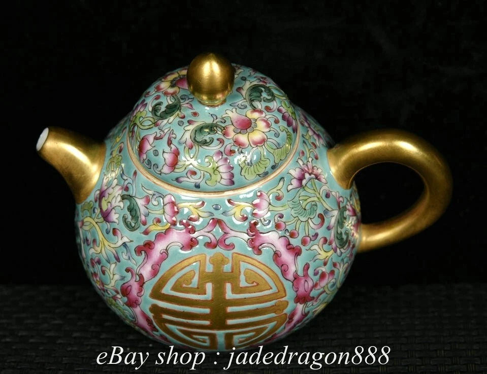 4.8"Yongzheng Marked Enamel Porcelain Gilt Flower Leaf Words Pattern Wine Teapot | eBay