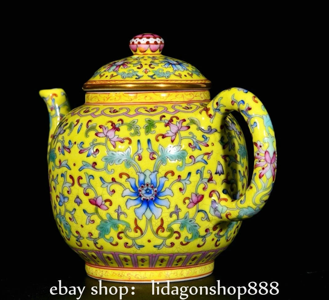 6.8" Qing Yongzheng Marked Enamel Porcelain Flower Leaf Pattern Wine Tea Pot