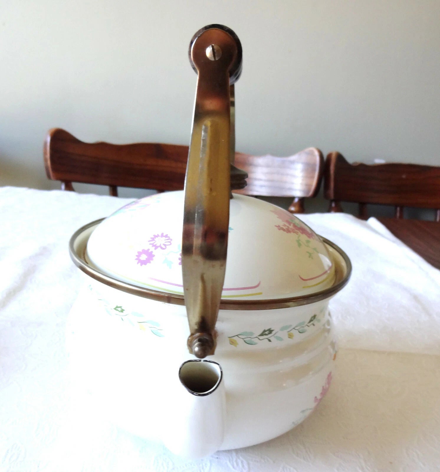 1981 Enamel M. Kamenstein Teapot -- Beautiful Floral Design