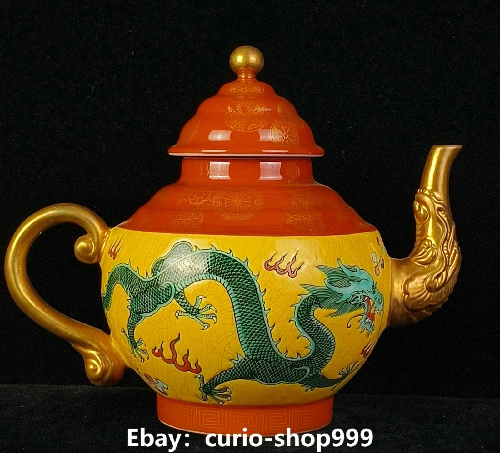 6.6" Yongzheng Enamel Colour Porcelain Gilt Dragon Phoenix Wine Tea Pot Flagon