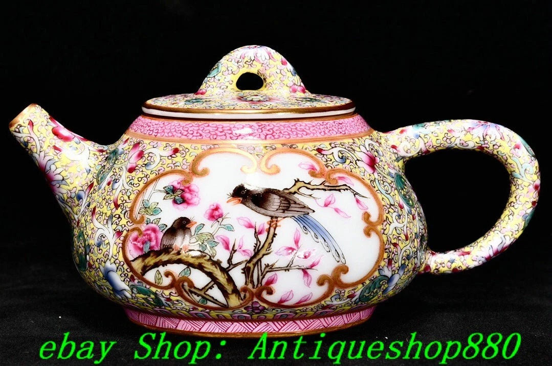 5.1"Qing Qianlong Enamel Colour Porcelain Gold Flower Bird Wine Tea Pot Flagon | eBay