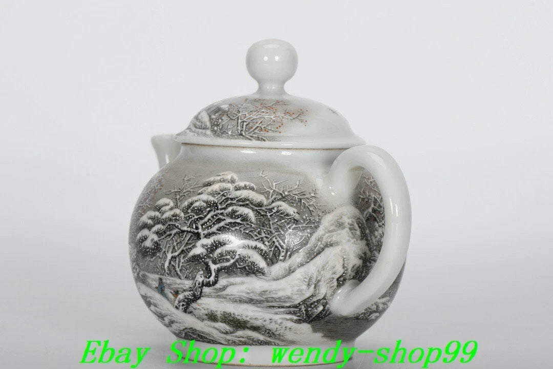 6" YongZheng Marked Colour Enamel Porcelain Snow Mountains Pine Teapot Teakettle | eBay
