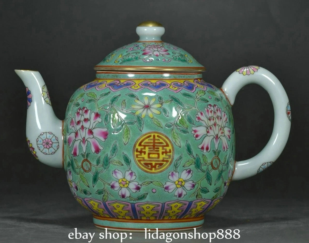 6.8" Yongzheng Marked Enamel Porcelain Flower Leaf Words Pattern Wine Teapot | eBay