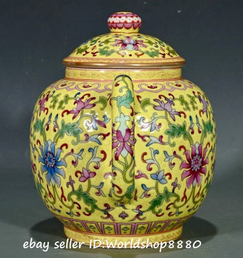 6.8" Yongzheng Marked Yellow Enamel Porcelain Flower Pattern Lid Wine Tea Pot | eBay